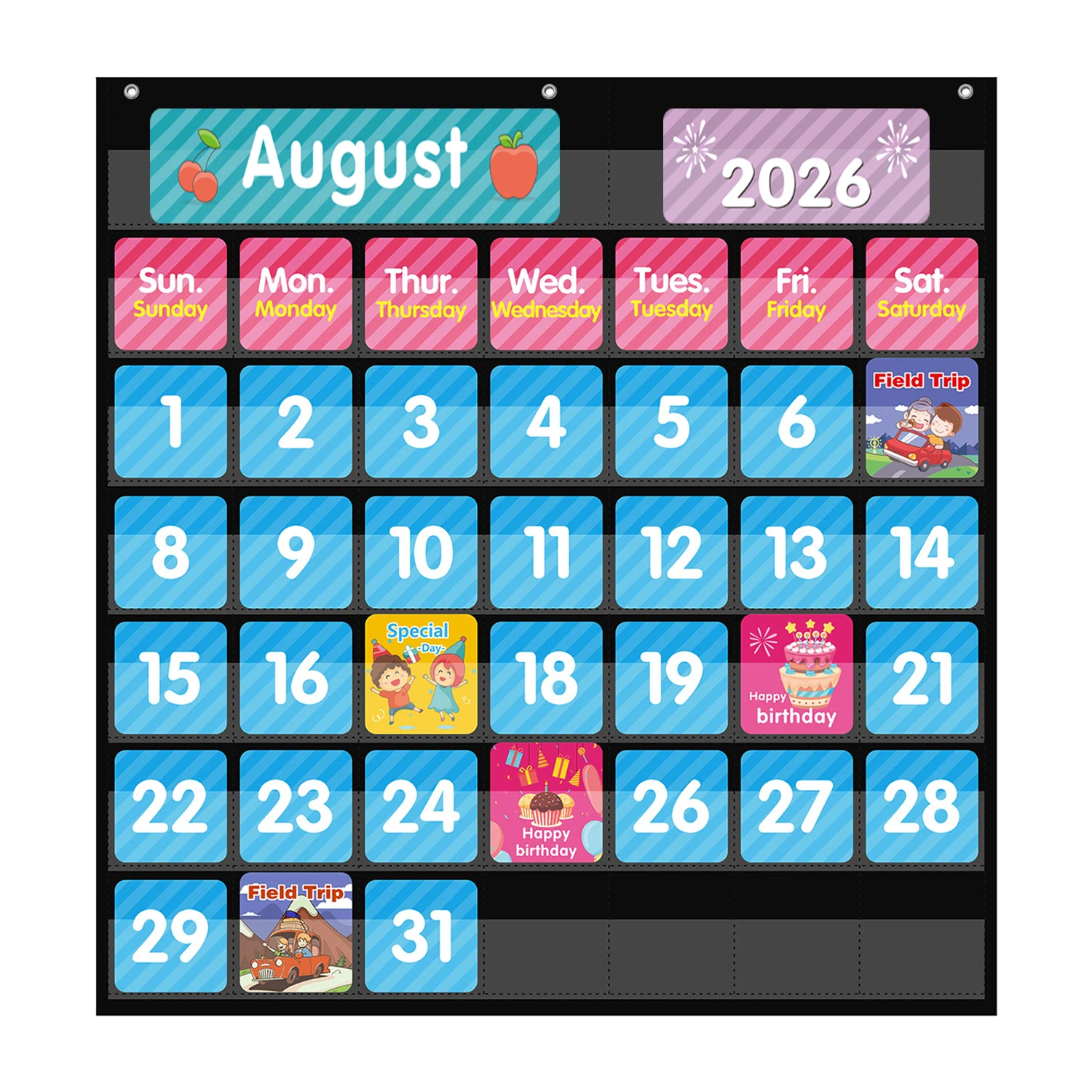 

Large 44 Pockets Calendar Pocket Chart for Classroom Monthly Calendar and Weather Pocket Chart for Kids Learning for Home School