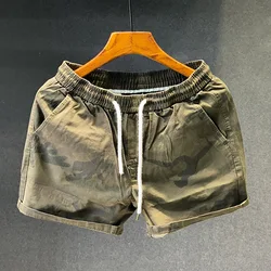 Summer Casual Camouflage Shorts Men's Elastic Waist Mid-Length Pants Loose Three-Quarter Trendy Sports Beach Pants