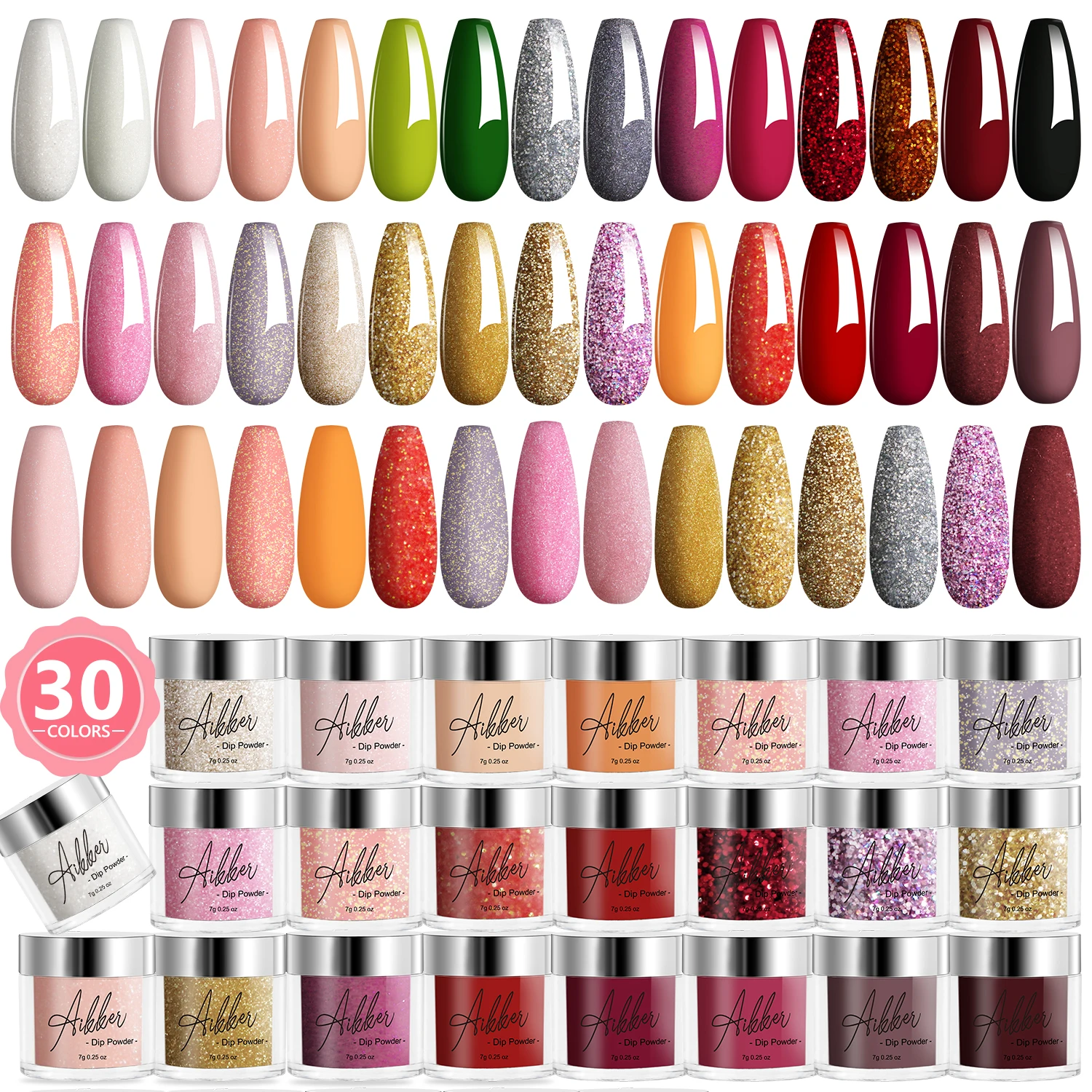 

30 Colors Green Pinkish Golden Glitter Shades Dipping Powder Set, No Lamp Needed for Manicure Women Girls Easter Day Gift