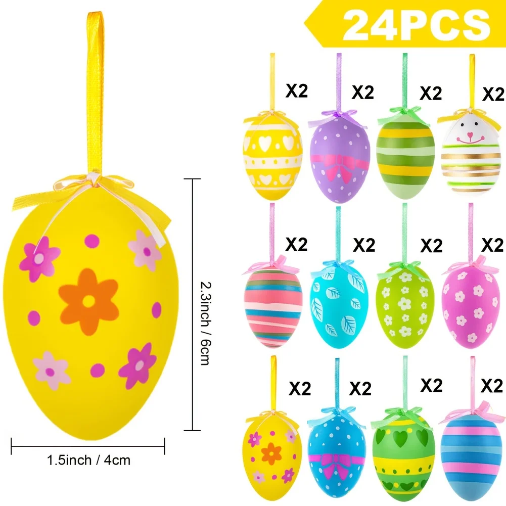 24pcs Plastic Easter Egg Set With Hanging Holes For Spring For Party Decorations Indoor Outdoor Celebrations Seasonal Displays