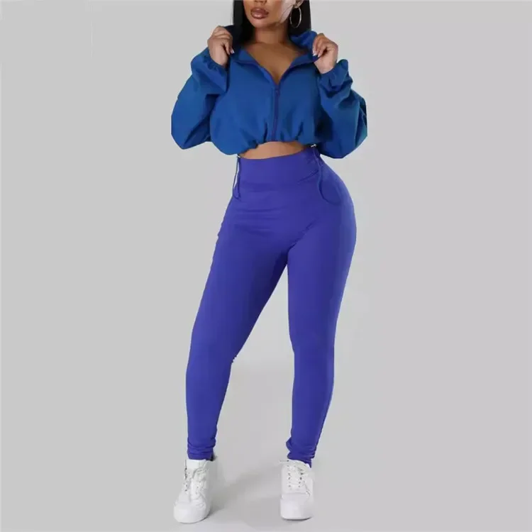 GIOIO 2024 Autumn Women 2 Piece Set Casual Tracksuit Zipper Thin Drawstring Jacket+Leggings Matching Streetwear Sporty Suit