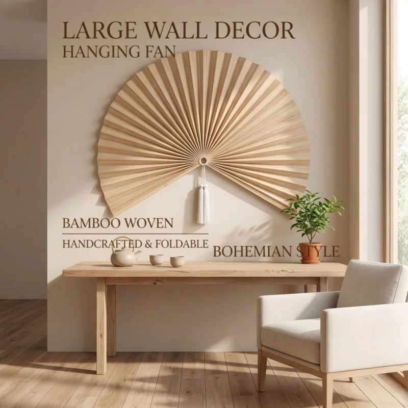 Bohemian Hand-Woven Bamboo Fan Wall Decorative Hanging for Living Room Decorative Boho Wall Art