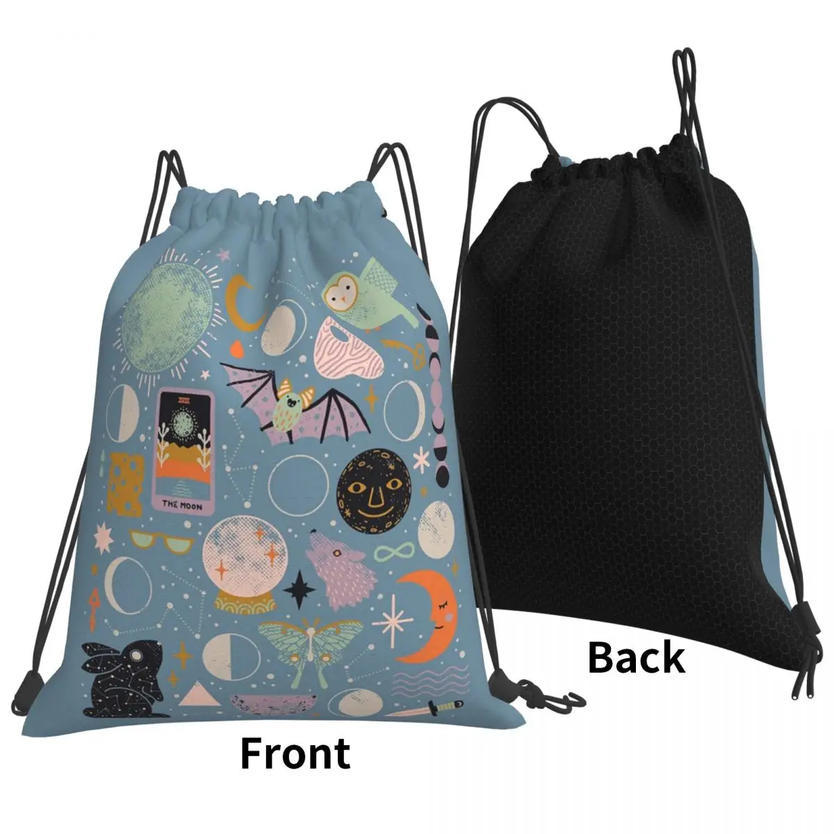 Lunar Pattern Blue Moon Backpacks Multi-function Portable Drawstring Bags Sports Bag Book Bags For Travel Students