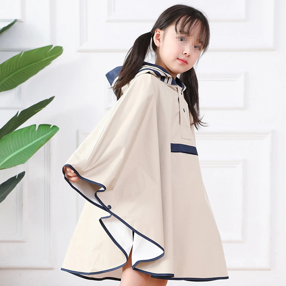 

Cape Style Kids Raincoat Lightweight Waterproof Rainwear Long Hood for Children Girls Outdoor Travel Camping Festival Beige
