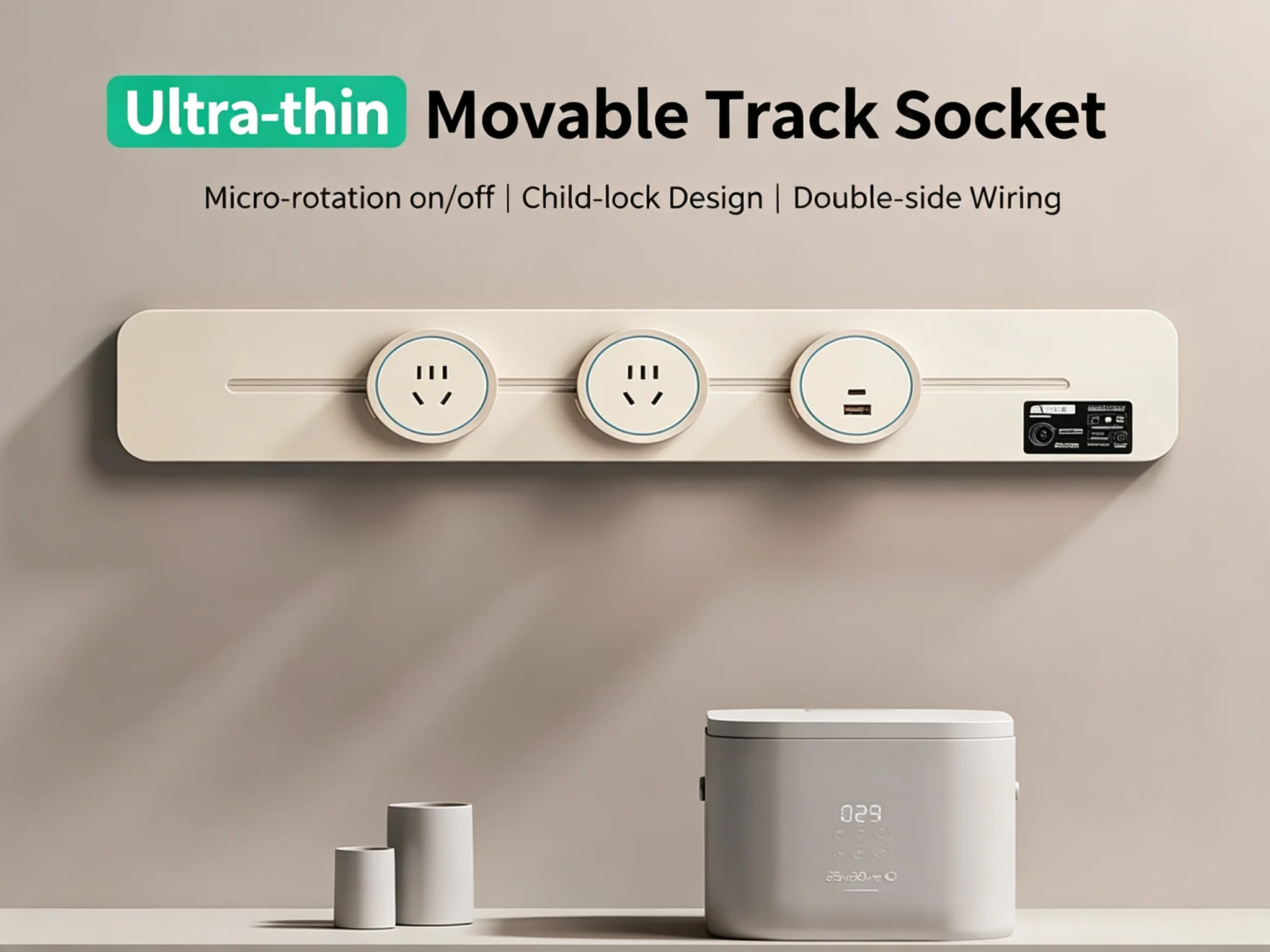 Exclusive UltraThin WallMounted Track Socket MicroRotation OnOff Child Lock for Kitchen Islands Home Offices