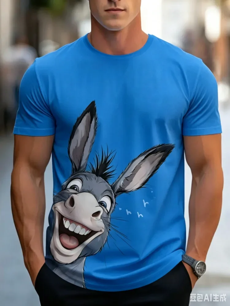 Lustiges Esel-Gesicht Grafik-T-Shirt 3D-Cartoon-Druck Herren-T-Shirt Shrek-Charakter Lässiges Kurzarm-Oberteil