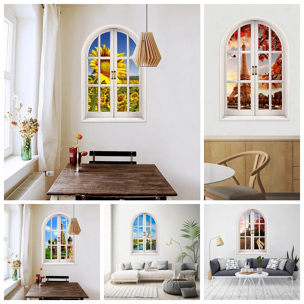 

Removable Scenic Spots Window Wall Sticker 3D Landscape Vinyl Decal Wallpaper Peel And Stick for Bedroom Living Room Decor