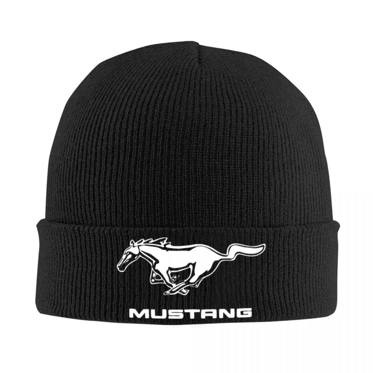 Ford Mustang Logo Gebreide Muts Muts Winter Muts Warm Unisex Straat Wit Paard Cap Voor Mannen Dames