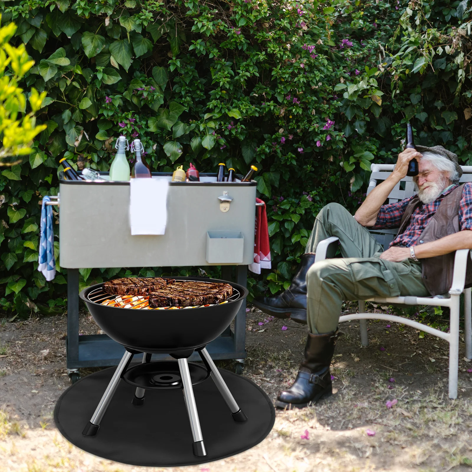 

24 Inch Black BBQ Fireproof Mat Aluminum Foil Fiber Camping Grill Mat Foldable Insulation Portable Heat Resistant barbecue
