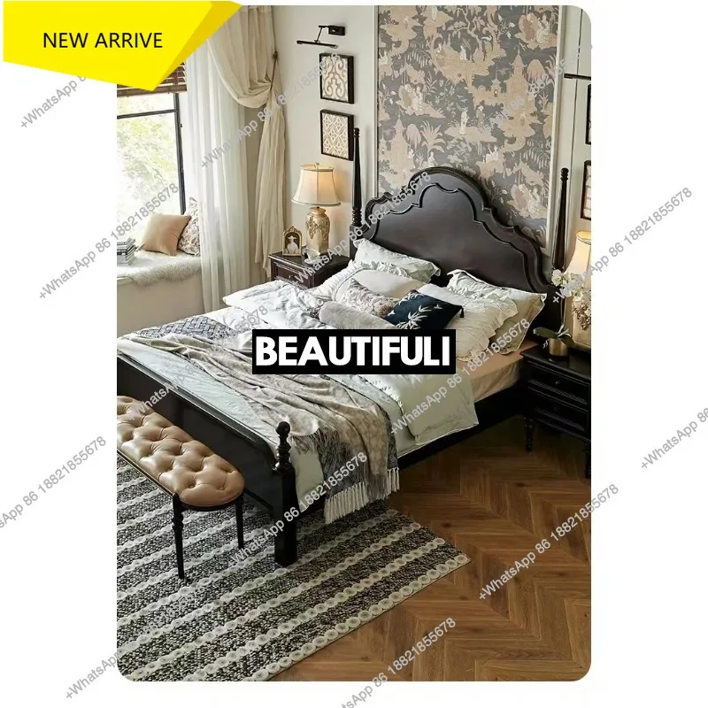 D178 American French retro solid wood Anna black high-end double light luxury bed