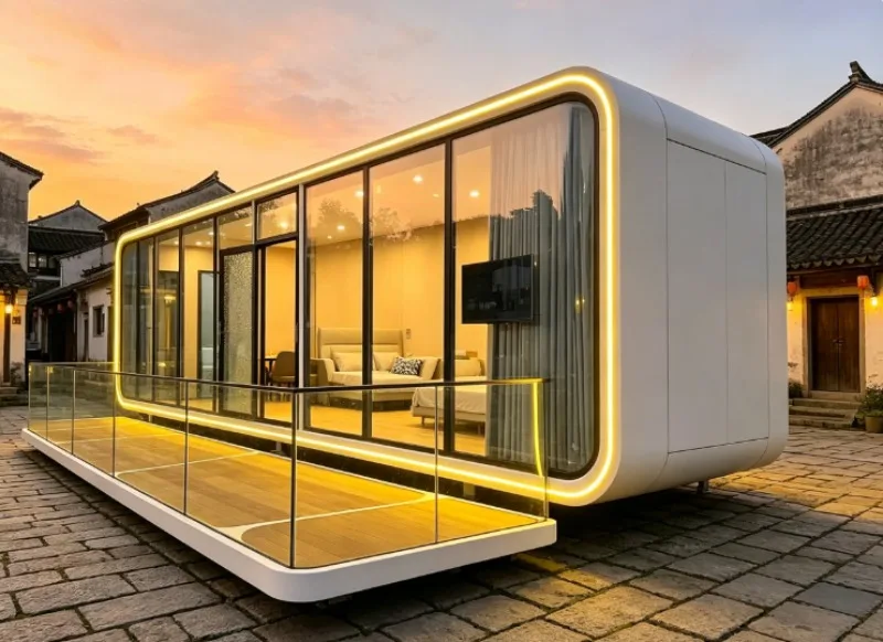 Quick Installation 20ft Prefab Apple House With Fire Resistant Eco Steel Structure For Outdoor Hospitality And Office Business
