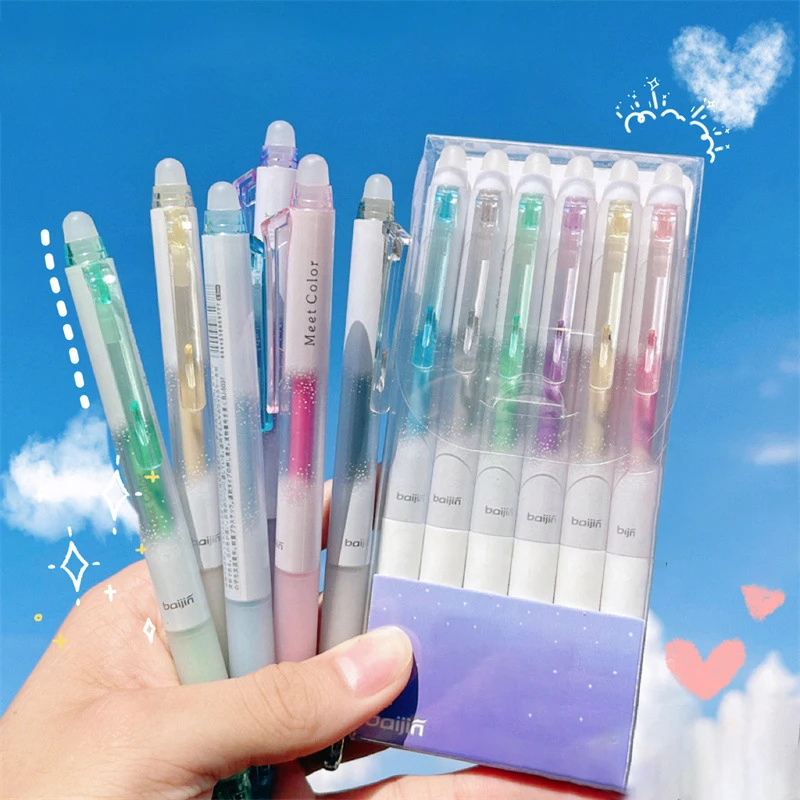 Kawaii Scented Erasable Gel Pens 0.5mm Colorful Blue Ink Neutral Pens Glitter Ballpoint Pens for Journal Planner Diary Office