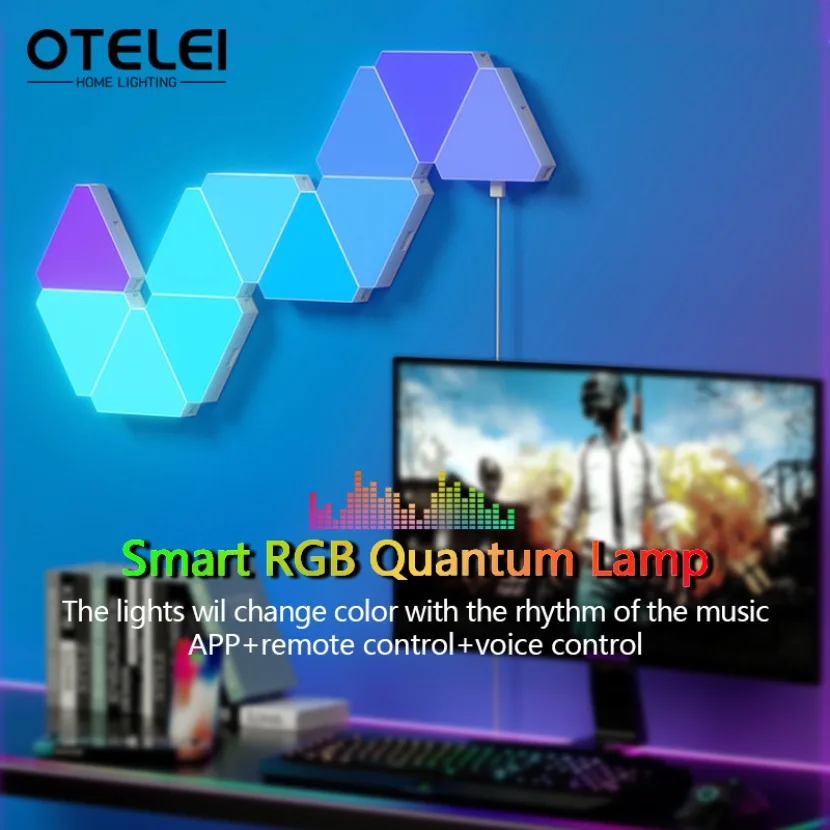 

Tuya APP Triangle Quantum Light Game Room Bedroom Bedhead Decoration LED Wall Lamp RGB Smart Pick Up Rhythm Atmosphere Light