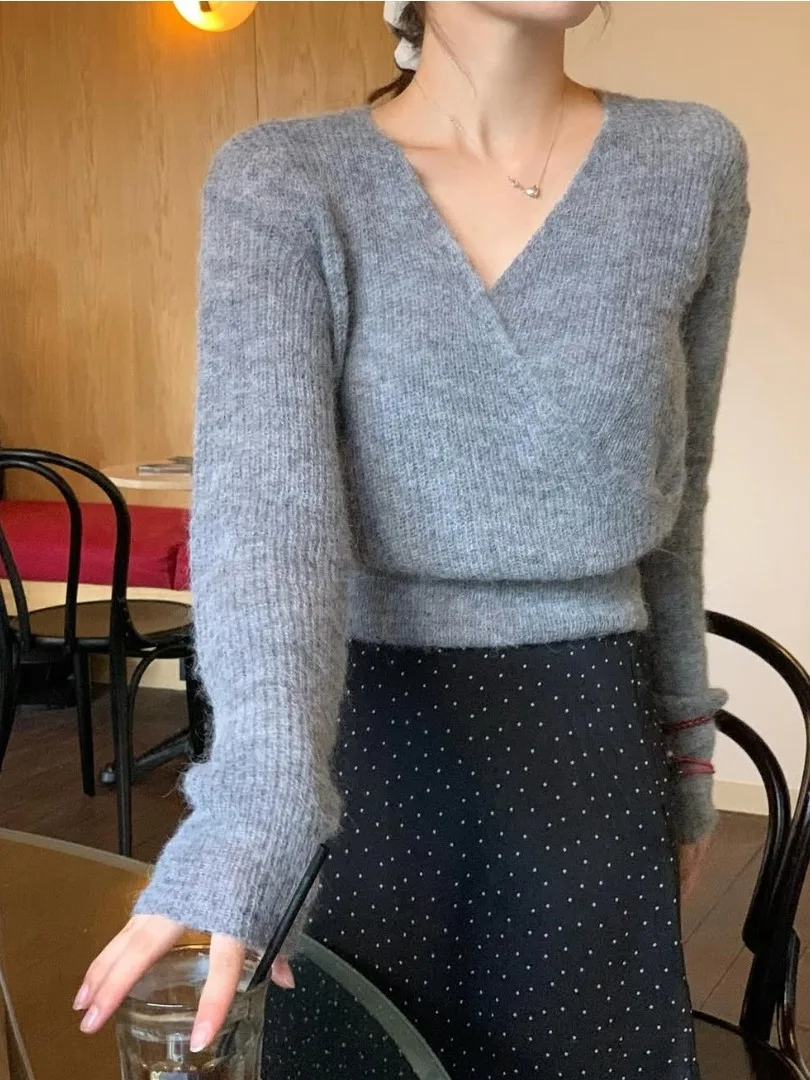 Suéter feminino de malha macia V-Ne Slim Fit Pure Desire Sle Faionable Francês Sle Malhas Casual Confortável Top