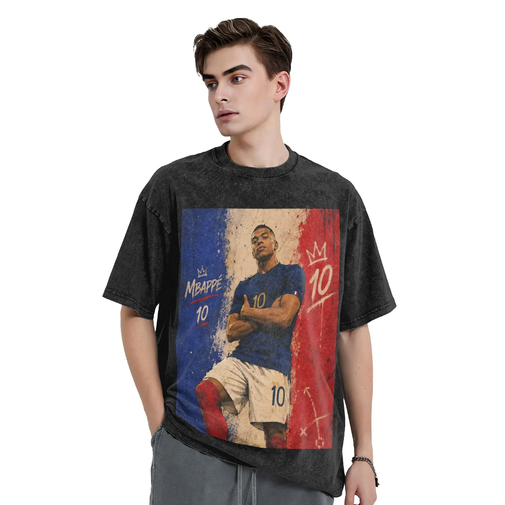 Mbappes Soccer Washed T Shirts Streetwear Hip Hop T-Shirts France Football Tee Shirt for Men Women Short Sleeve Harajuku Summer