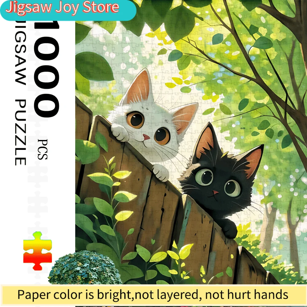 

Пазл-головоломка «Кот и деревянный забор» (1000 элементов) - Очаровательный иллюстрированный пазл для семейных интерактивных игр, DIY декора для дома, большой формат