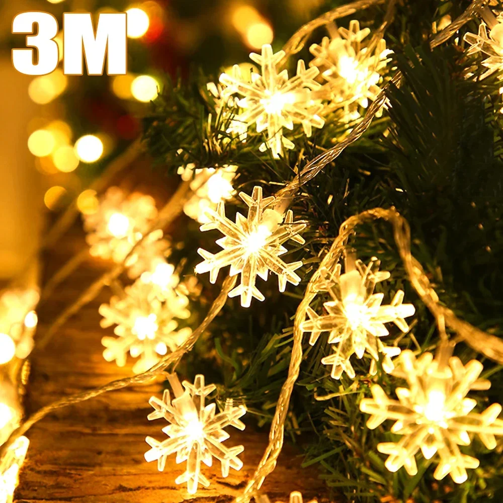 Christmas Snowflake Light String Colorful Warm Star Snow String Lights USB or Batteries Garden Patio Christmas Decoration Lamp