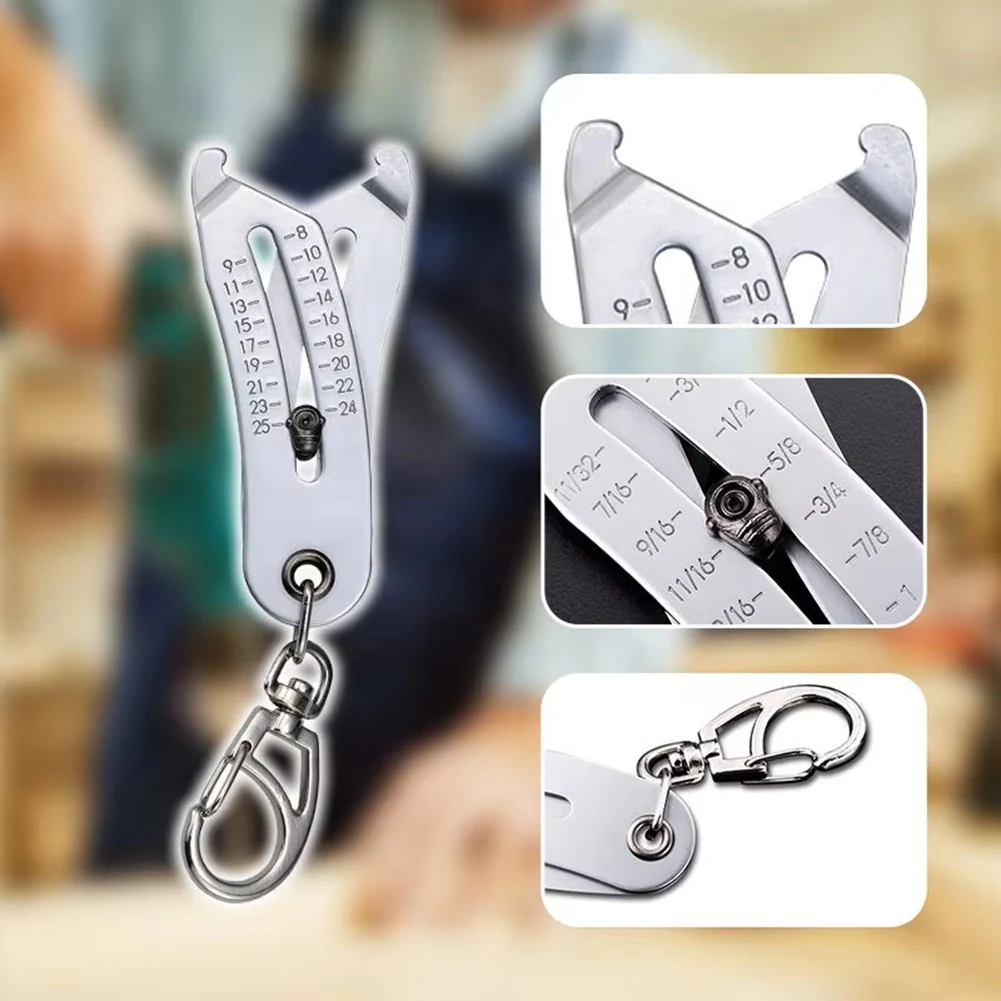 MOPHE-Precise Thread Size Checker Keychain Portable Caliper Gauge Metric/Imperial Hexagonal Nut Screw Thread Sizemeasure Tools