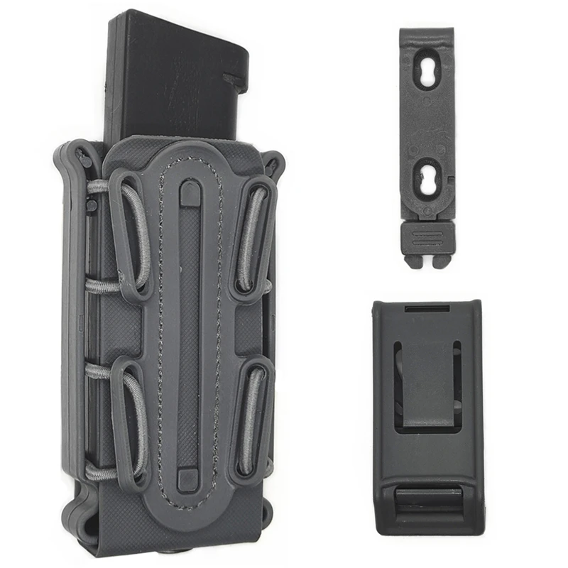 9mm Pistol Mag Carrier Holster Soft Shell Tactical Magazine Pouch Holder with Molle Clip and Belt Clip for for Airsoft Shooting