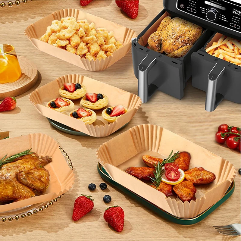 Hot Air Fryer Baking Paper Liners for Ninja AF300EU/AF400EU Rectangular Non-stick Oven Airfryer Disposable Parchment Paper Trays