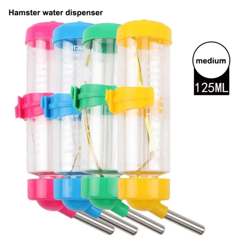 Bebedero para hámster de 80/125ml, dispensador de botellas de agua, alimentador colgante para mascotas, conejillo de indias, ardilla, conejo, perro, fuente de tubo con cabezal para beber