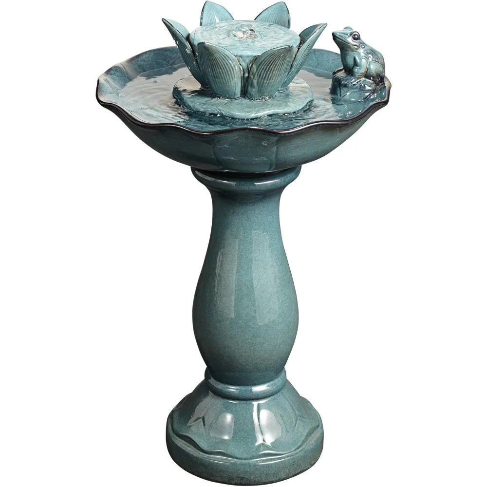 Angenehmer Teichfrosch, Lotus, moderner Wasserblasenbrunnen für den Außenbereich, 25,4 cm hohe Sockel für Garten, Terrasse, Hinterhof, Deck