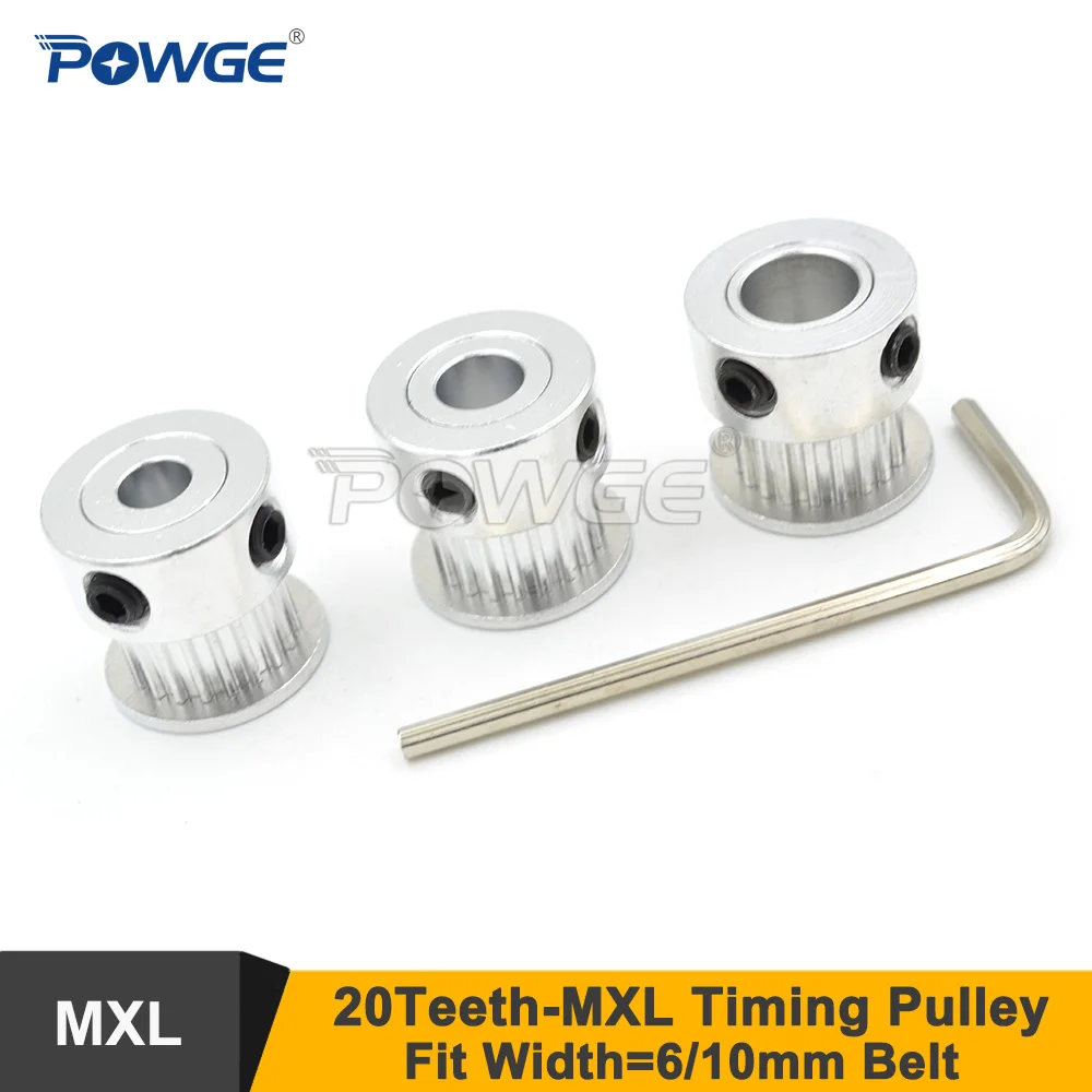 POWGE 20T 20Teeth MXL Timing Pulley Bore 5/6/6.35/8mm Fit Width 6/10mm MXL Synchronous Belt 20Teeth 20T Gear Wheel Pulley