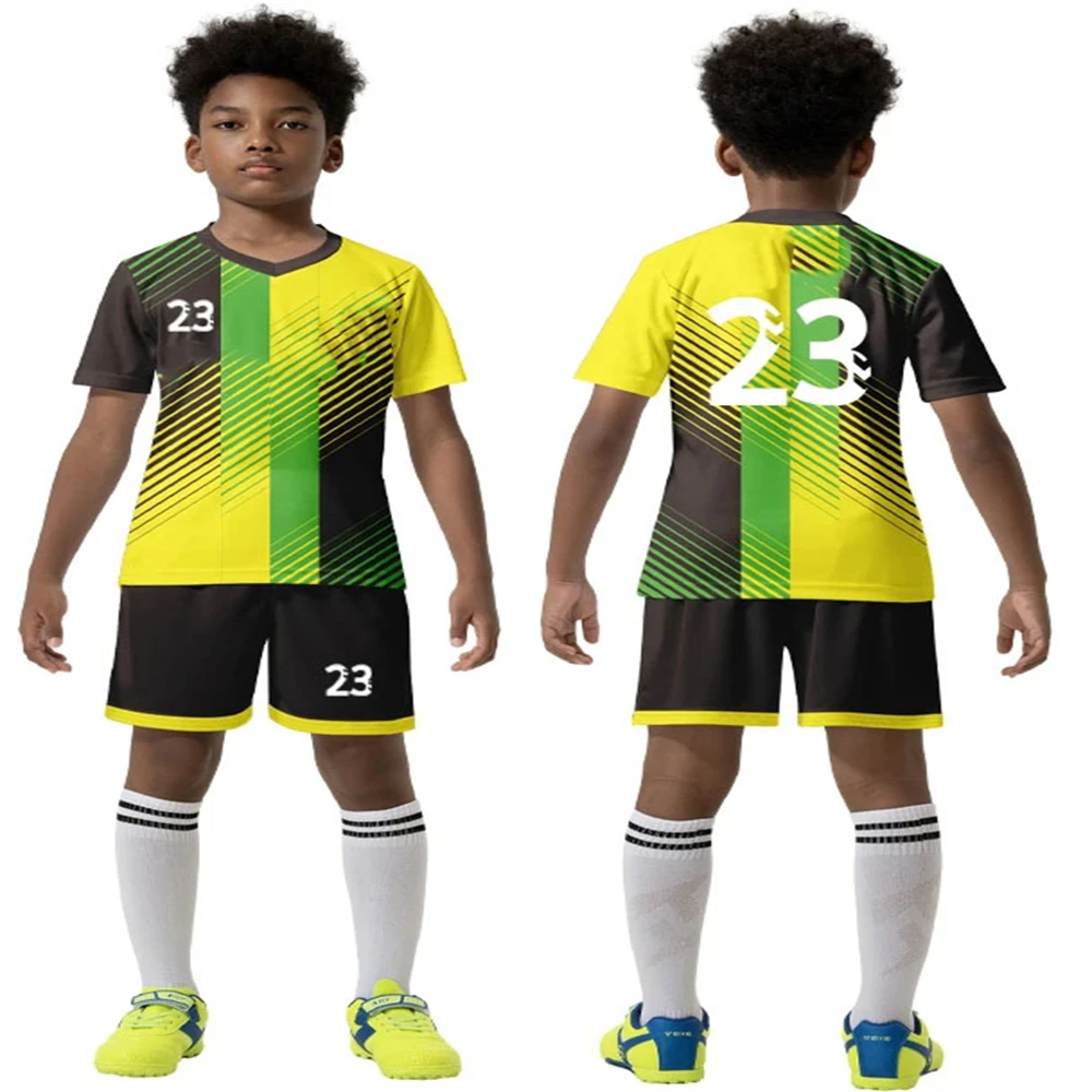 2024 Two-Piece Summer New Children Man Clothes 3d Print Kids Football Training Set Boy Breathe Sweat-Absorbent Sportswear