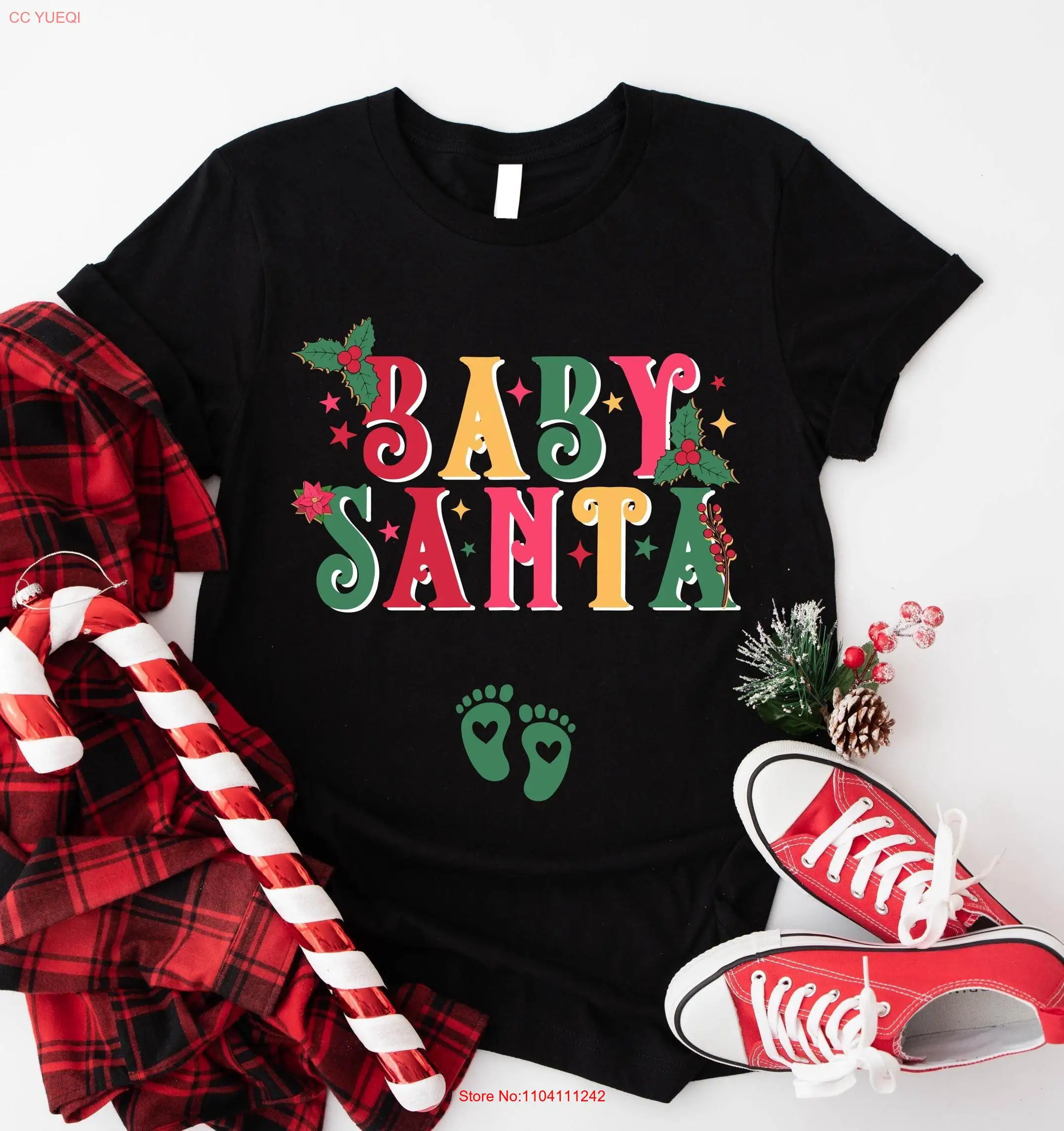

Christmas Pregnancy AnnouncemenT T Shirt Xmas Reveal Santa Baby Pregnant Maternity long or short sleeves