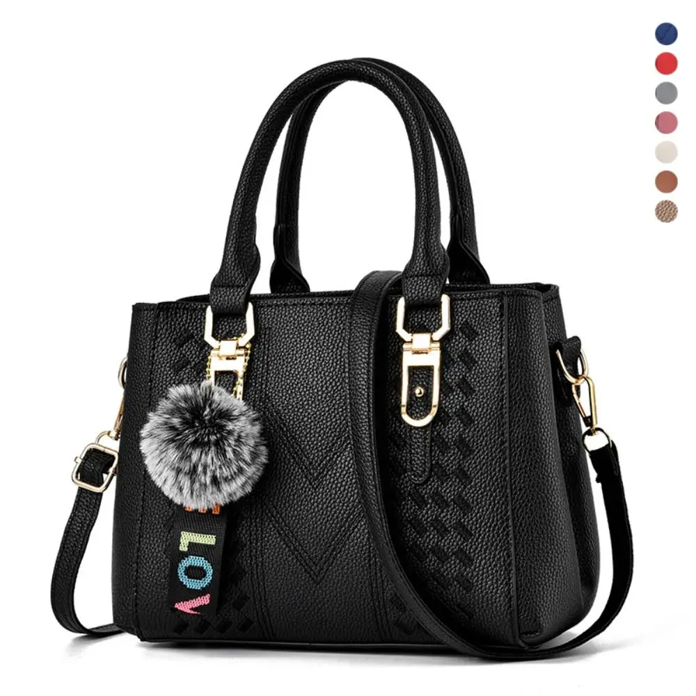 

Trendy Leather Women Handbag Large Capacity with Keychain Messenger Bag Open Pocket Casual Shoulder Bag Lady