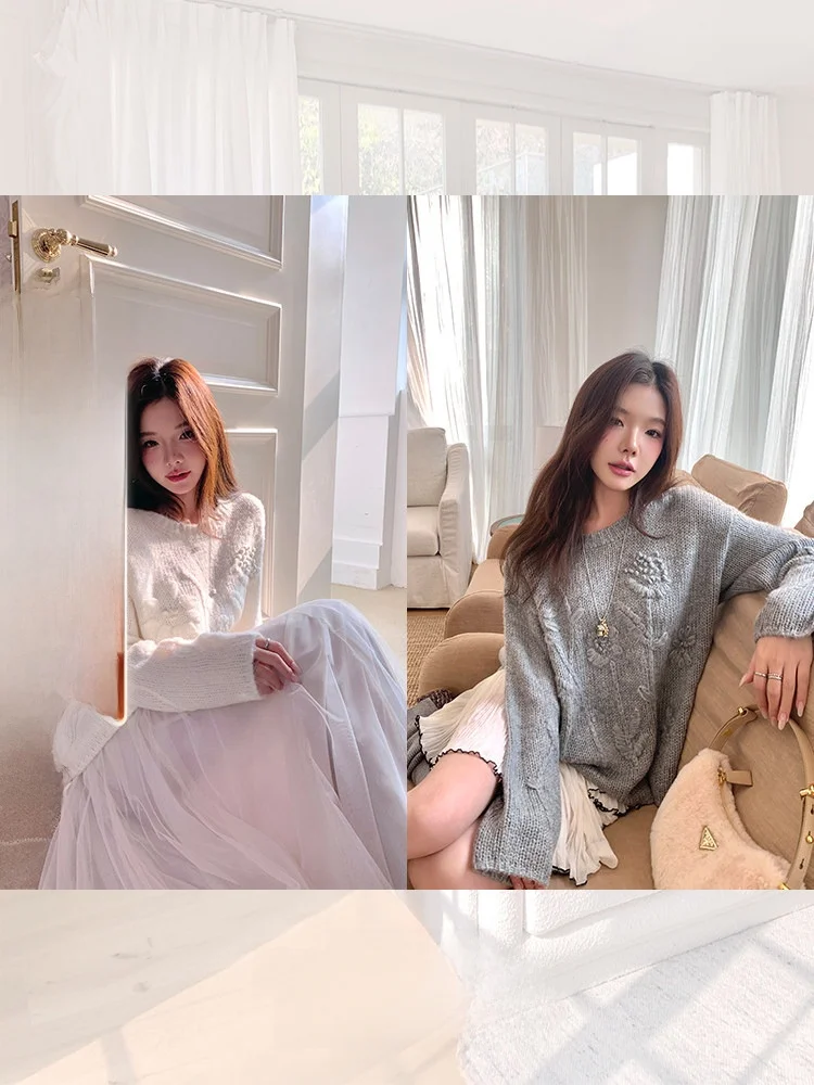 

Вязаный свитер ручной работы из смесовой шерсти, весенний, стандартный крой, длинный рукав, круглый вырез, на одной пуговице, теплый, белый