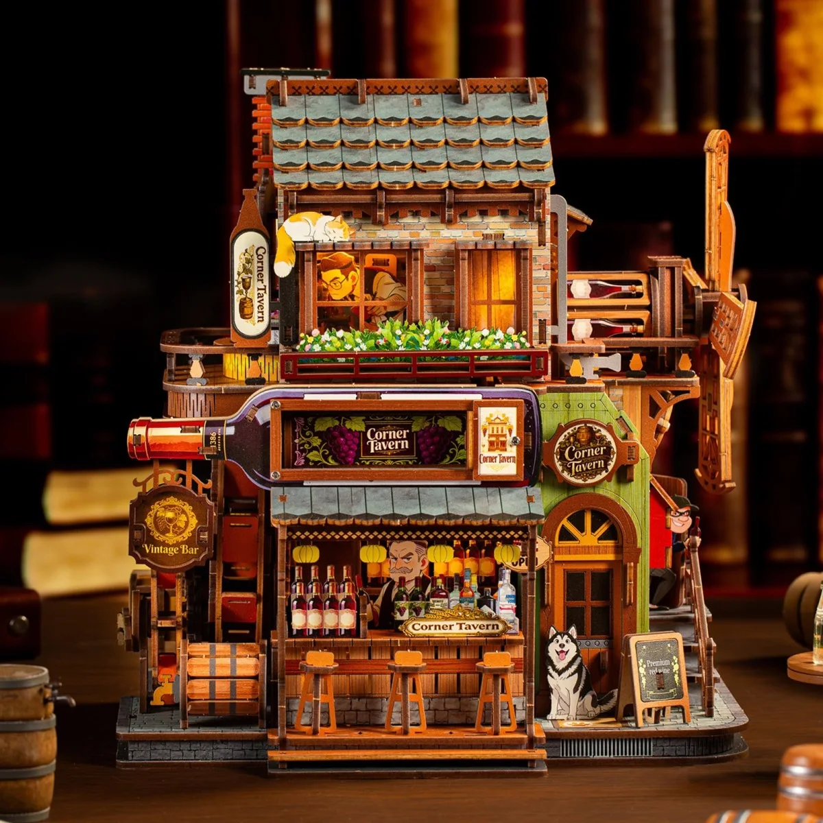 3D Wooden Corner Tavern DIY Music Model Kit DIY Wooden Craft for Desk Decor Bookshelf Display Collectors Puzzle Lovers
