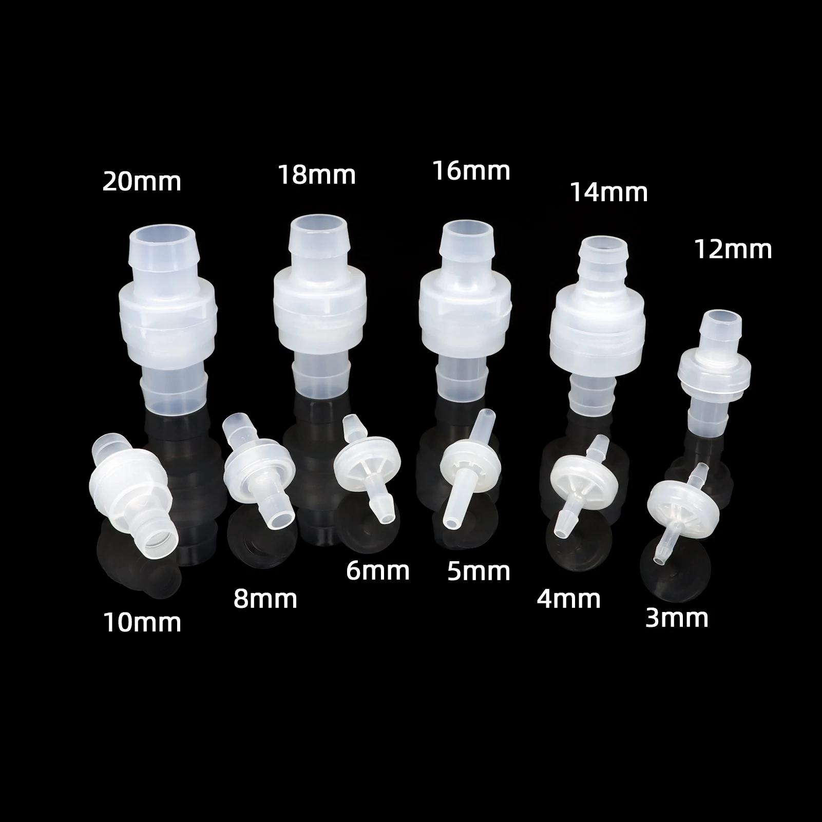 5~20P Universal One-Way Inline Check Valve 3-20mmPP Body with 304SS Tool-Free Barbed Connector for Air/Water/Fuel (5mm Barbless)