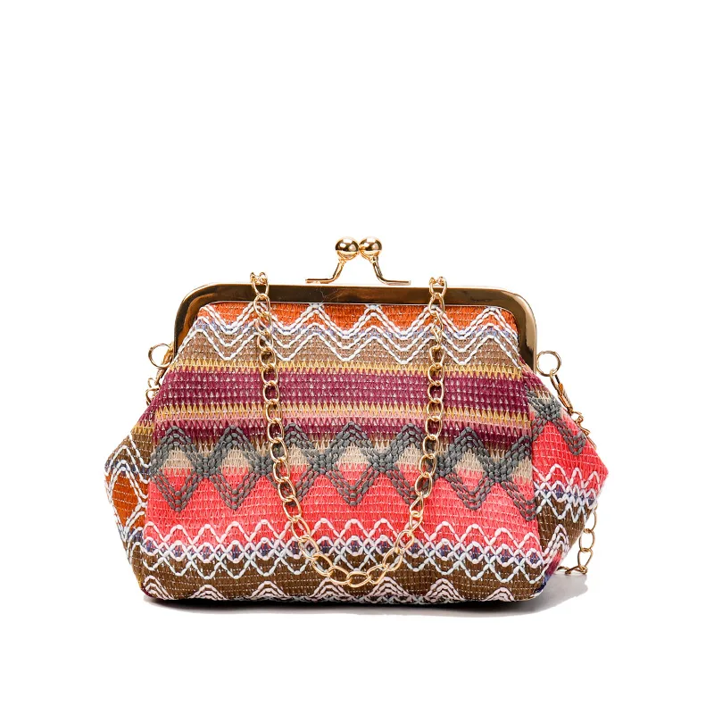 Vintage Fashion Striped Bohemian Hand Shell Bag Chain Women Shoulder Bag 2021 NEW Women\'s Handbags Purses