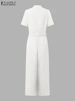 ZANZEA Street Fashion High Waist Jumpsuits Women Workwear Belt Rompers Solid Deep V Neck Elegant Office Lady Long Overalls - Image 5