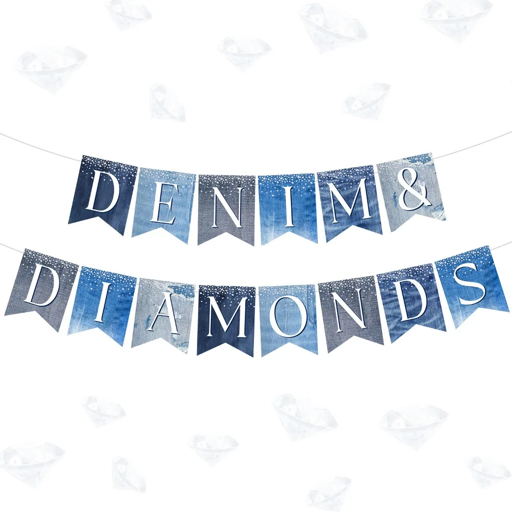 Fangleland Denim and Diamonds Party Decor, Denim and Diamonds Party Banner for Birthday Party, Women Men Birthday Party Supplies