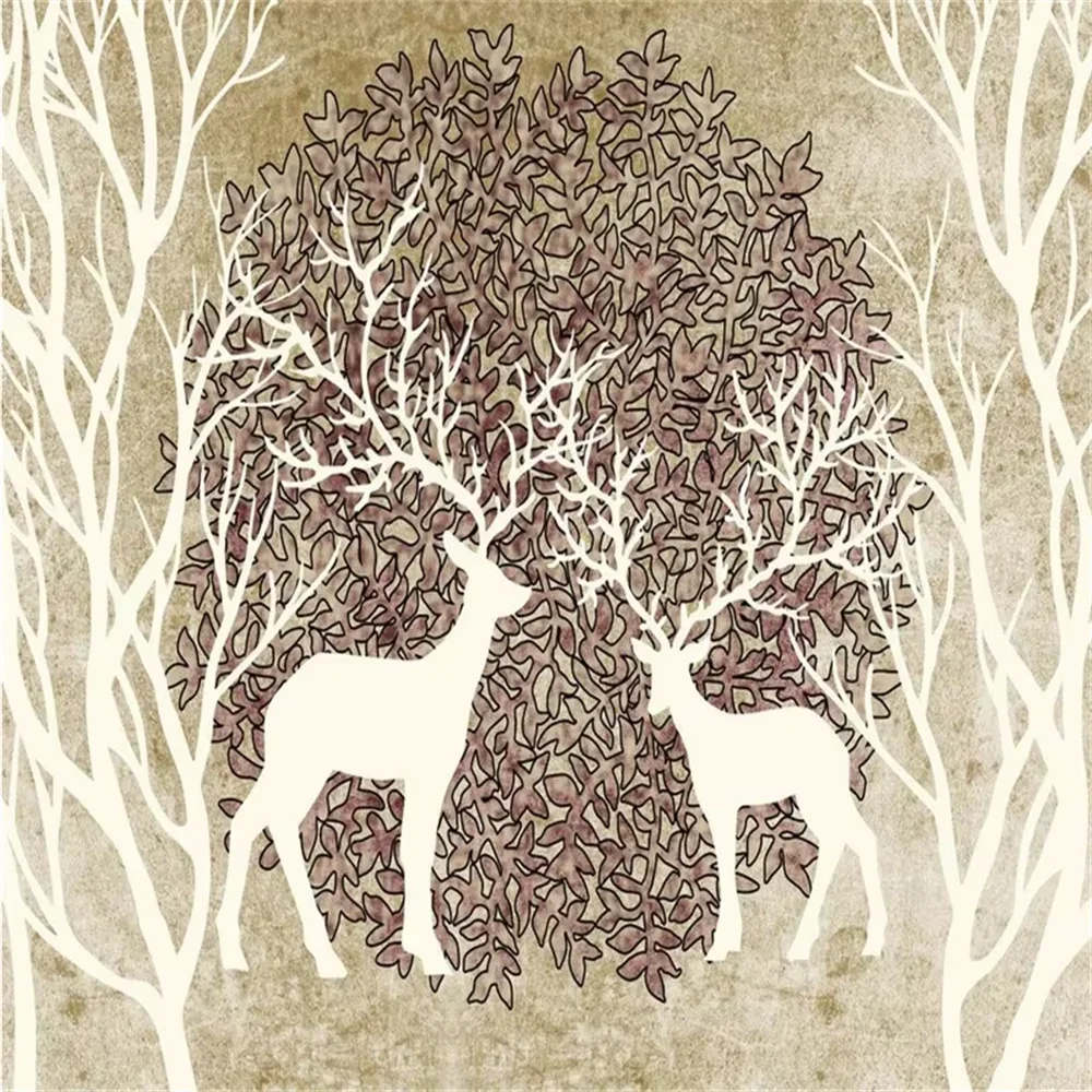 Custom photo wallpaper large mural wall stickers 3d retro nostalgic forest elk sofa background decorative painting Stickers