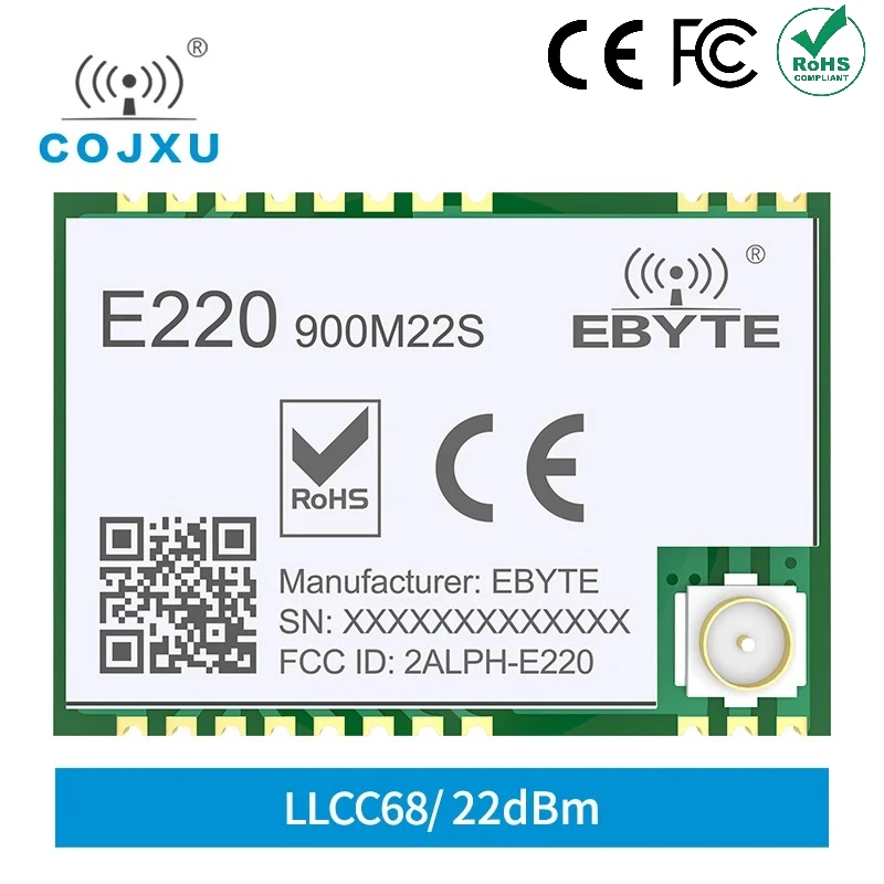 LoRa Spread Spectrum LLCC68 Wireless Module 868Mhz 915Mhz 22dbm Long Range 6KM Stamp hole Antenna cojxu E220-900M22S