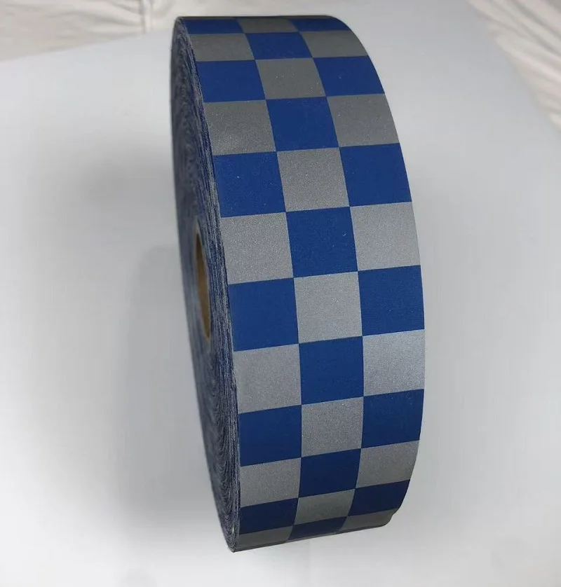 5cm Silver Polyester Reflective Fabric Blue Square Tape for DIY Sewing - Garment Vest Bag Reflection Strap Warning Safety