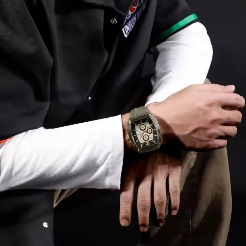 NAVIFORCE 6101 Новые повседневные мужские кварцевые часы Tonneau с циферблатом, водостойкий ночник, хронограф, спортивные мужские часы на открытом воздухе, reloj