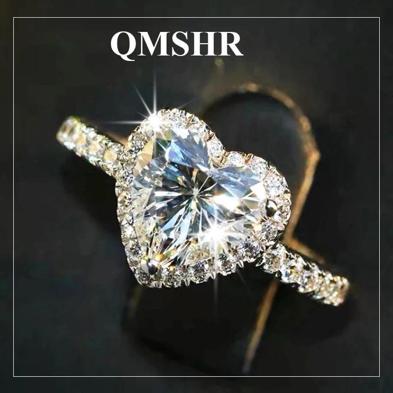 

QMSHR 1CT Moissanite Ring for Women S925 Pure Silver VVS1 Laboratory Cultivated Diamond Engagement Wedding Jewelry GRA