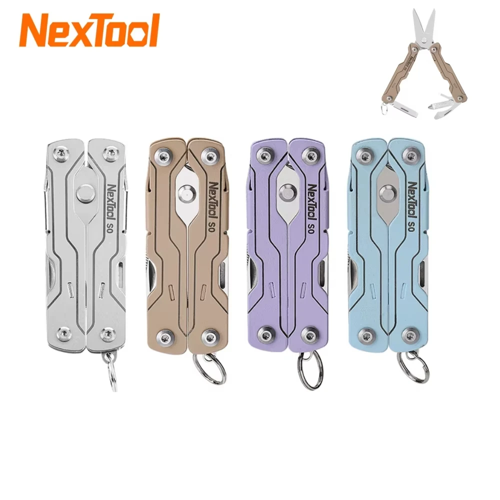 NexTool 8-in-1 Mini-Schiffsmeisterschere S0 Mikro-Schlüsselanhänger Multitool Schraubendreher Tragbares Taschen-Klappwerkzeug für Reisen