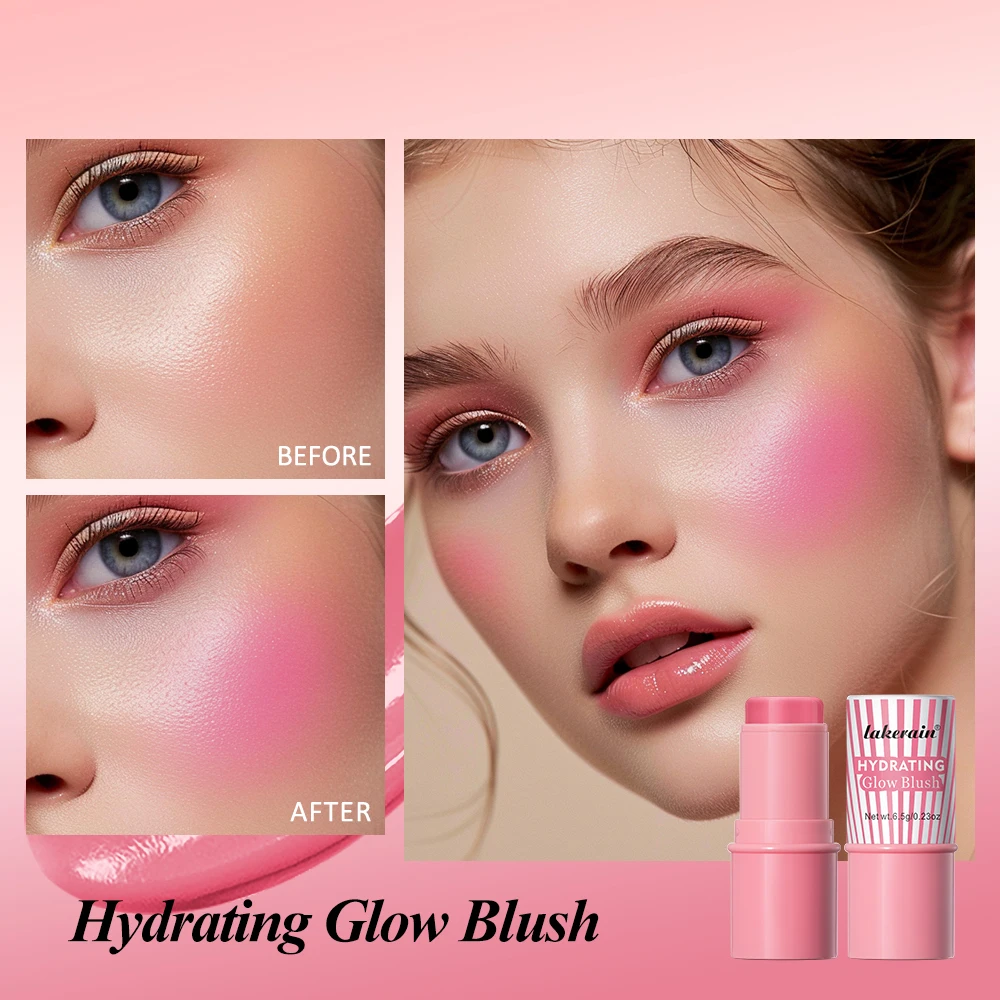 

Lakerain Hydrating Glow Blush Waterproof Non-sticky Natural Saturated Blush Stick Long-lasting Moisture Brightening Jelly Blush
