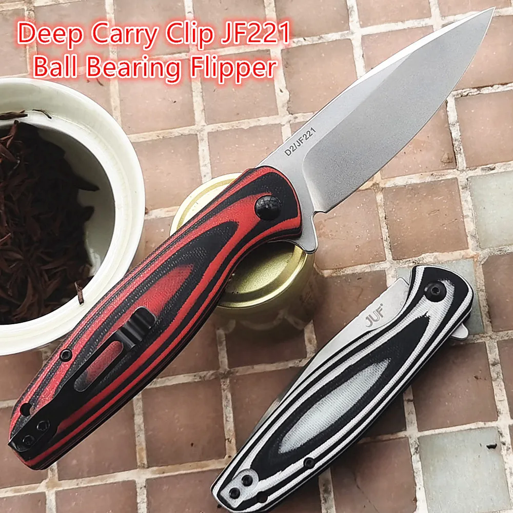 JUFULE Ceramic Ball Bearing Flipper Bearfly 2 Deep Carry D2 Steel G10 Hunt Tactical Outdoor EDC Tool Folding Camp Pocket Knife