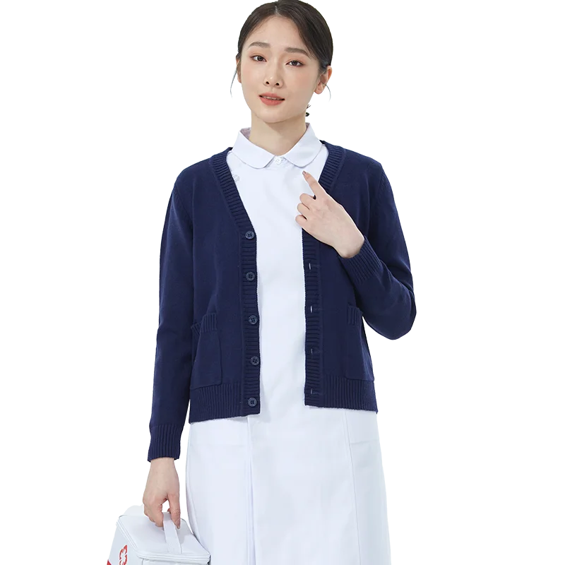 New Scrubs Uniforms Sweater Breathable Warm-Up Cardigan Sweater Charge Senior Midwife Ribbed Deep V-neck Scrubs for Woman Nurses