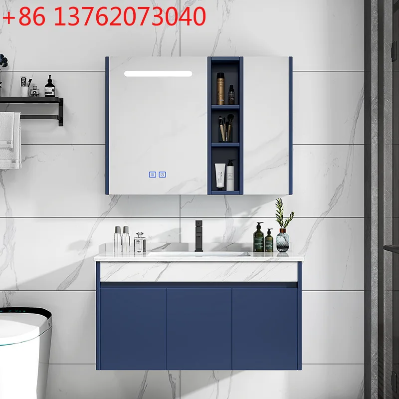 

Modern light luxury blue rock slab solid wood bathroom cabinet combination bathroom set