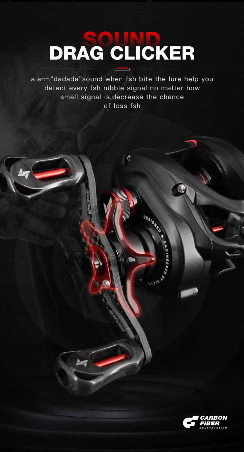 SEASIR MANSORY PRO Baitcasting-Angelrolle Ultraleicht Kohlefaser 131g Doppelspulen 7+1 BB 7,1:1/8,1:1 Übersetzungsverhältnis Max. Bremskraft 5kg – Detail 9