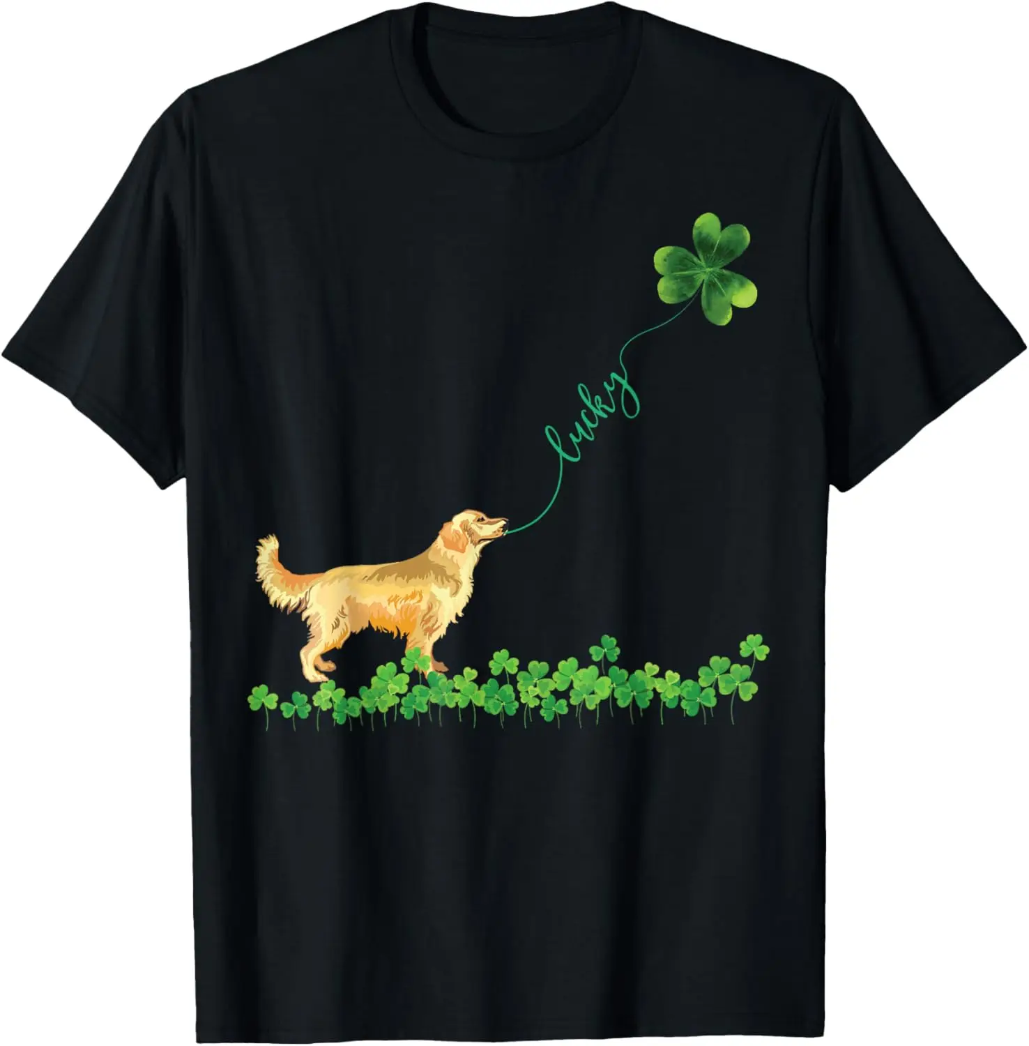 Lucky Golden Retriever Dog Shamrock St Patrick day Tshirt