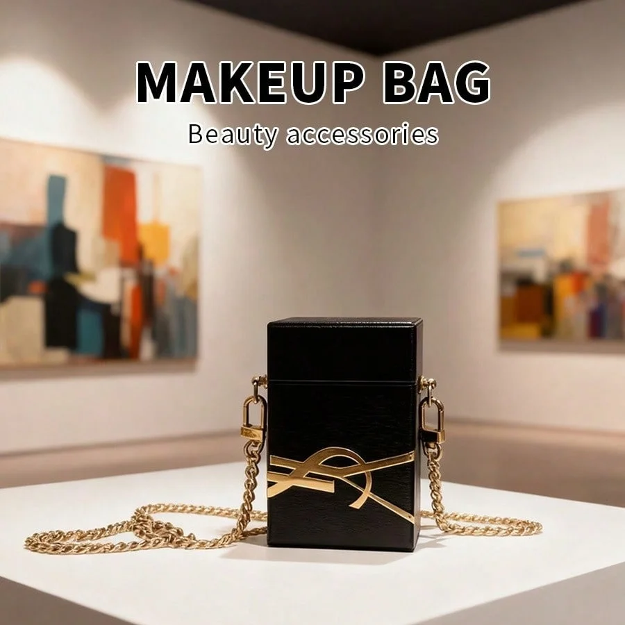 YSL Minimalist Elegant Black Shoulder Cosmetic Bag With Custom Cube Chain Design For Fashion Women Portable Daily Use Perfect Ho - view 4