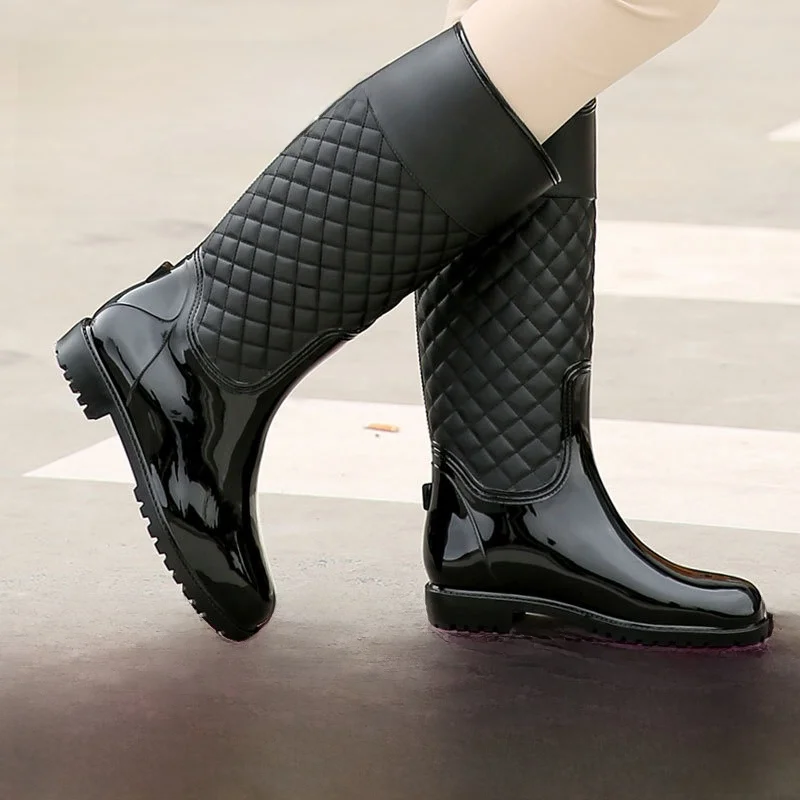 

Fashionable Women's Rain Boots Autumn Winter High Tube Water Shoes Diamond Plaid Warmth Thickened EVA Spring 2026 PVC